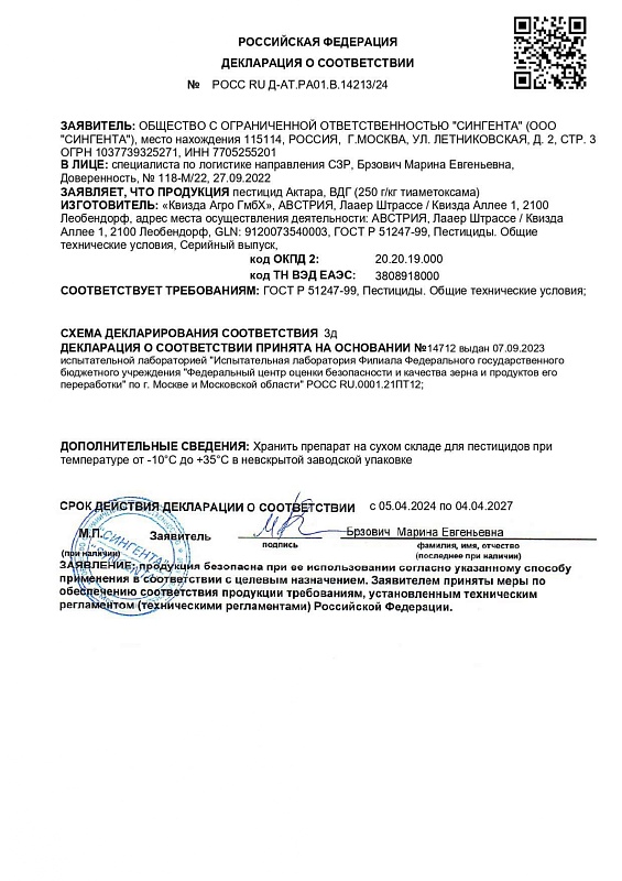 Актара ВДГ, пакет 1,2 г